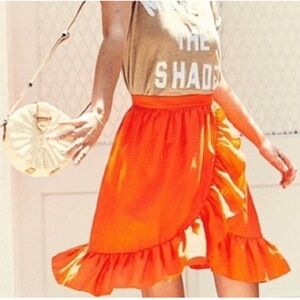 J. CREW ruffle LINEN SKIRT Size 2 orange